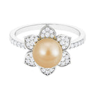 Golden South Sea Pearl Daffodil Flower Ring with Diamond Petals South Sea Pearl-AAAA Quality - Arisha Jewels